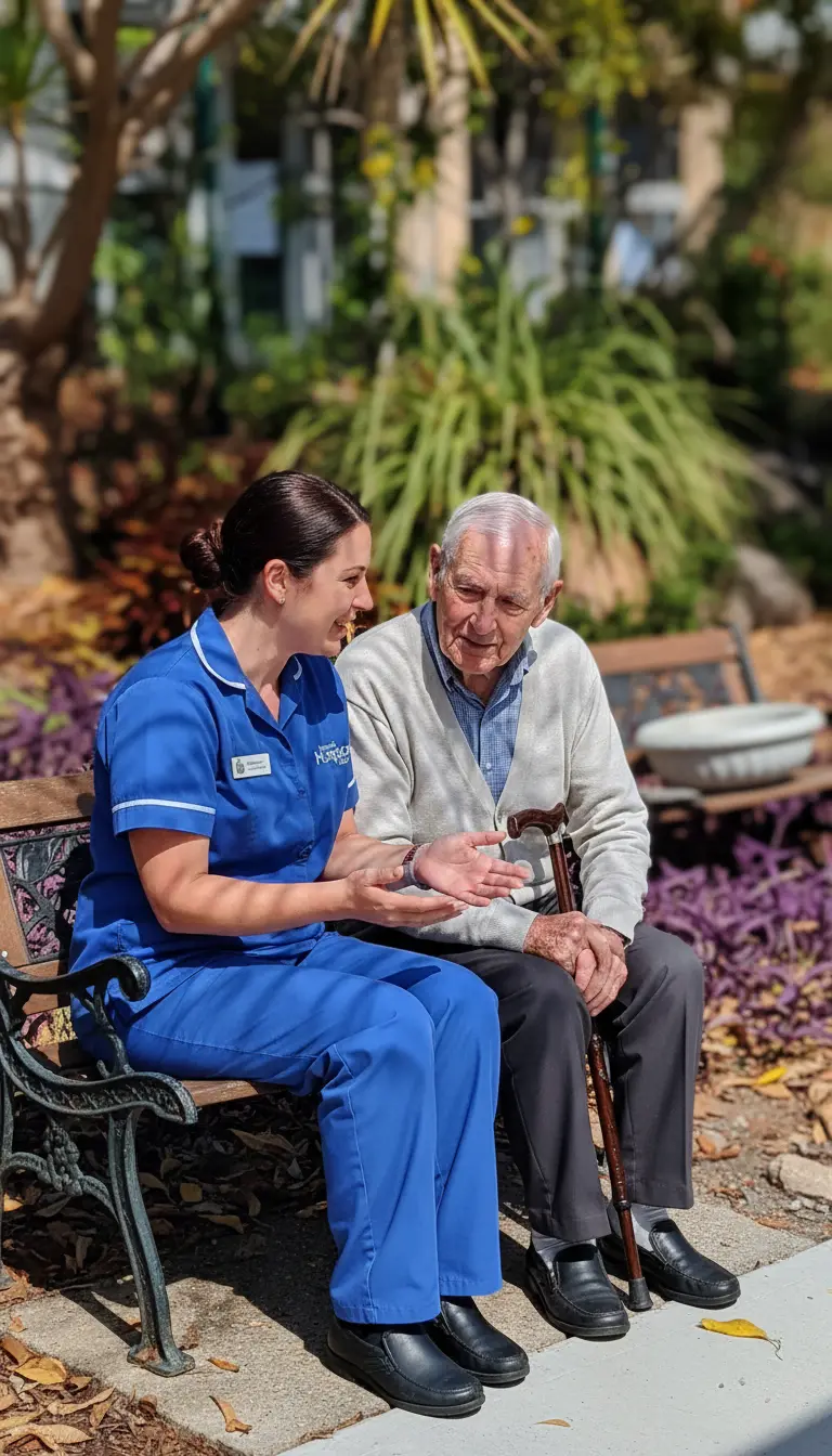Nurse talking with older female patient.